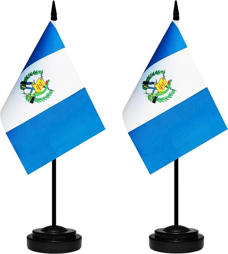 BCLin Guatemala Desk Flag Set, 2 Pack Guatemalan Table Office Flags, Small Mini Desktop Flag With 12" Solid Black Pole, Black Base, Miniature Desktop Flag - Image 1
